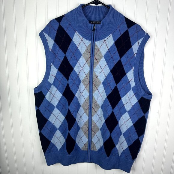 Brooks Brothers Argyle Vest Blue Size XXL‎ Mens 100% Merino Wool - Picture 1 of 5